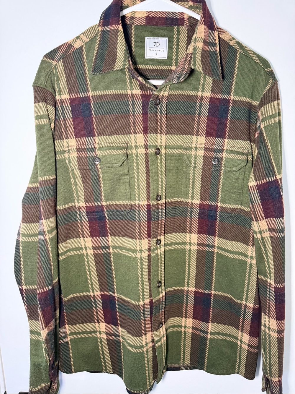7 Diamonds Men’s Green Plaid Flannel Button Up Shirt Long Sleeve XL